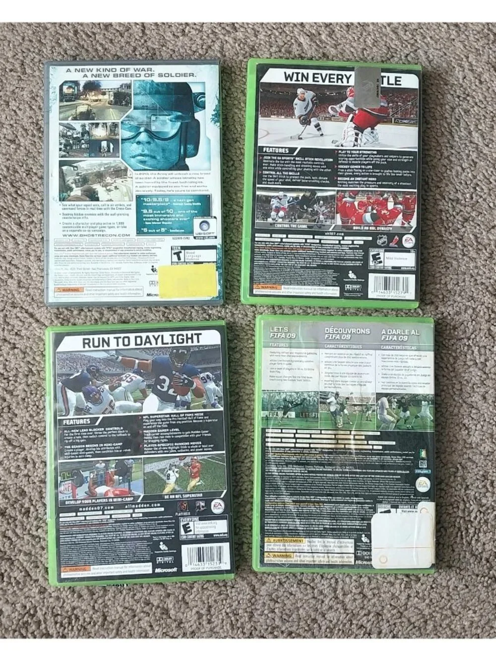 Xbox 360 Games Lot FIFA Soccer 09 Madden 07 NHL 07 Ghost Recon